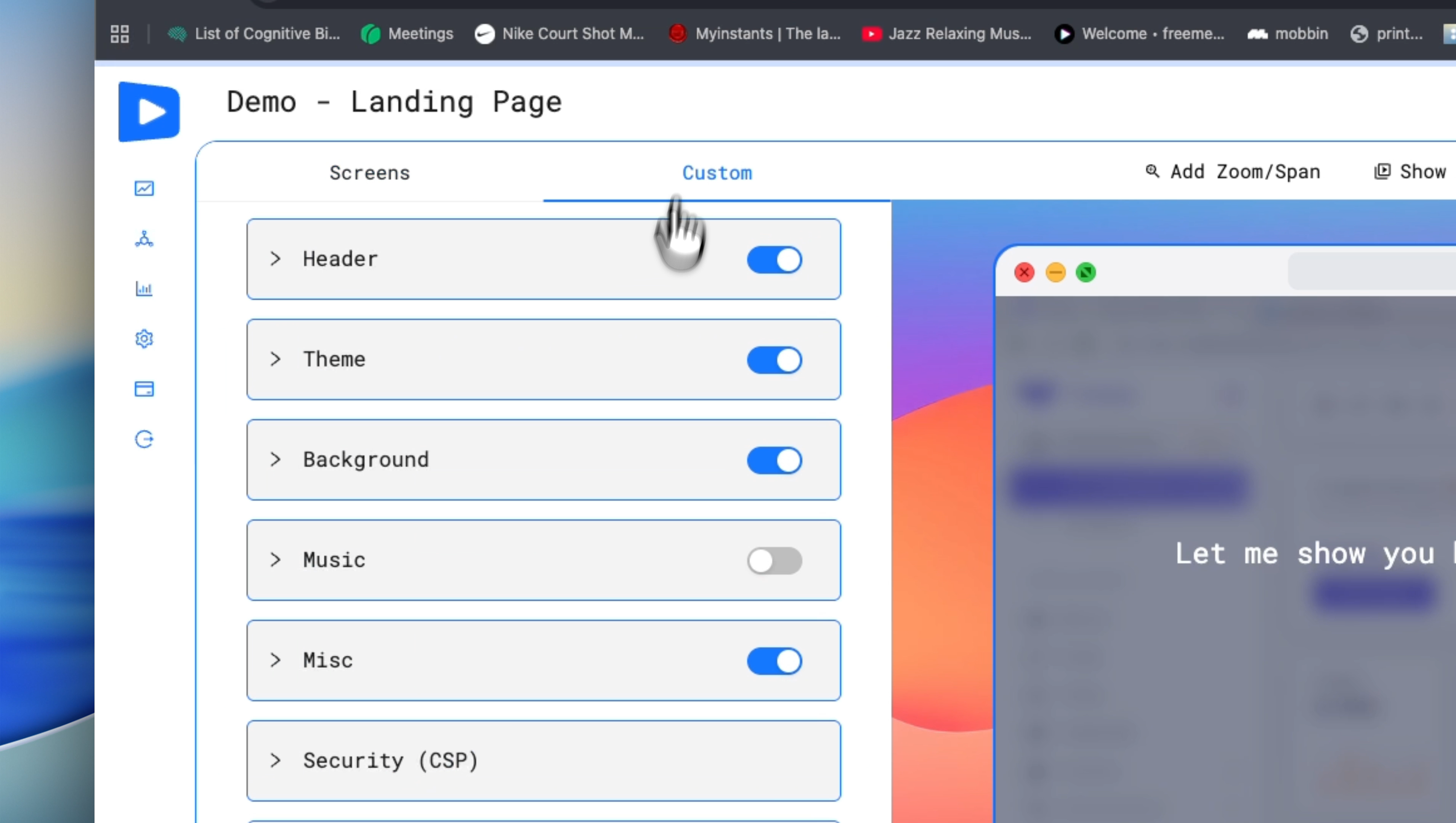 LiveDemo custom demo settings